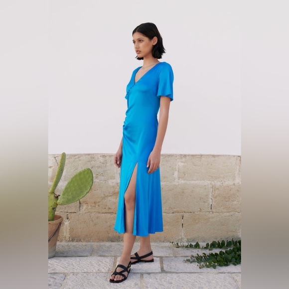 JAAF Gathered Midi Dress in Vivid Blue - Picture 3 of 15
